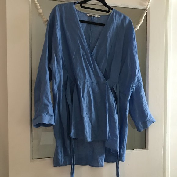 ZARA Flowy Linen Blouse With Tie Belt Wasit - Picture 8 of 8